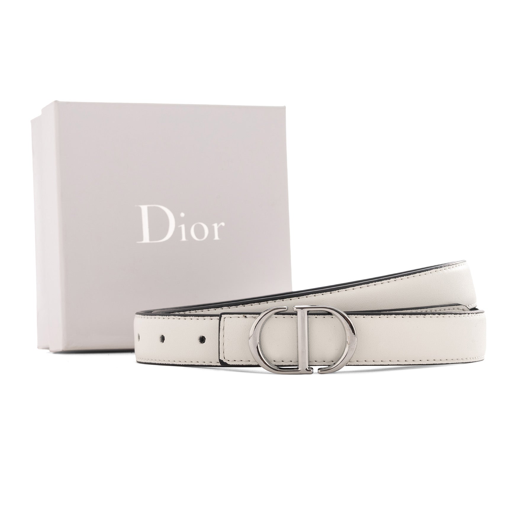 Dior logo-lettering Leather Belt | White