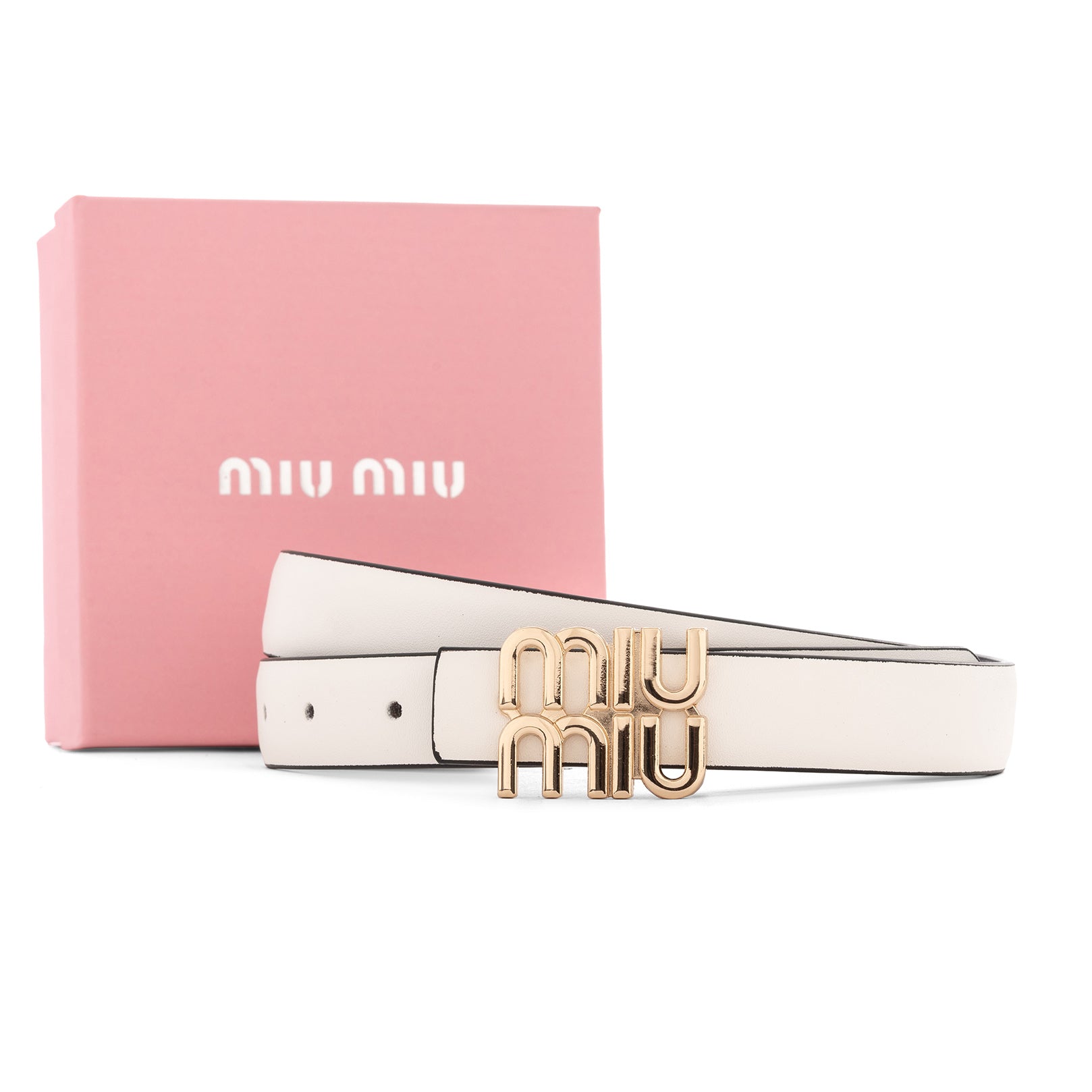 Miu Miu logo-lettering Leather Belt | White