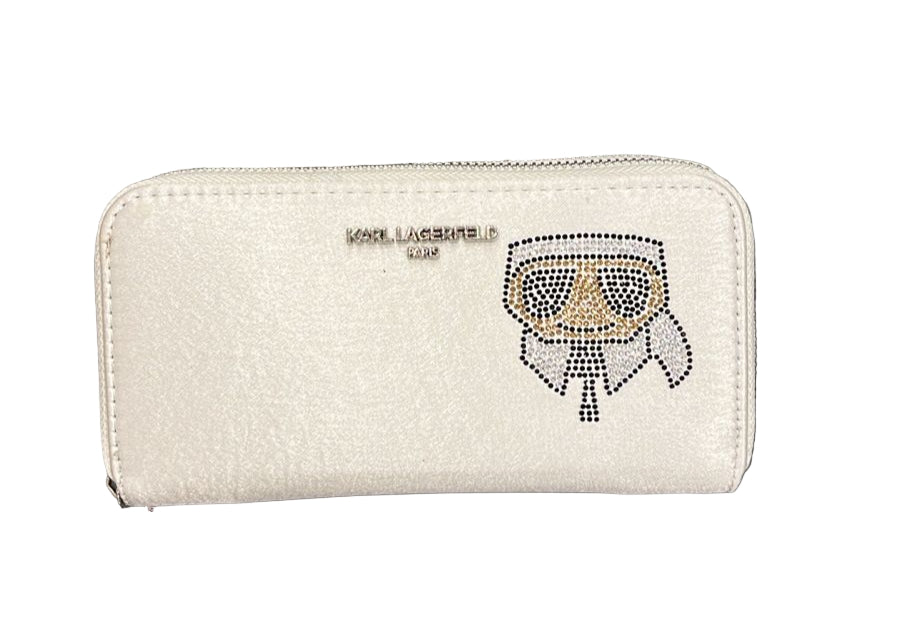 Karl Lagerfeld K/Ikonik Embellished Zip-Around Wallet - White (Mirror)