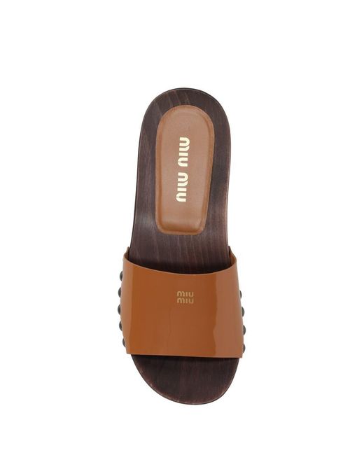 Miu Miu Women's Brown Patent Leather Clogs