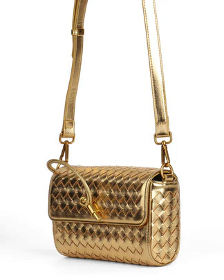 Bottega Veneta Intrecciato Leather Shoulder Bag - Gold