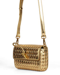 Bottega Veneta Intrecciato Leather Shoulder Bag - Gold