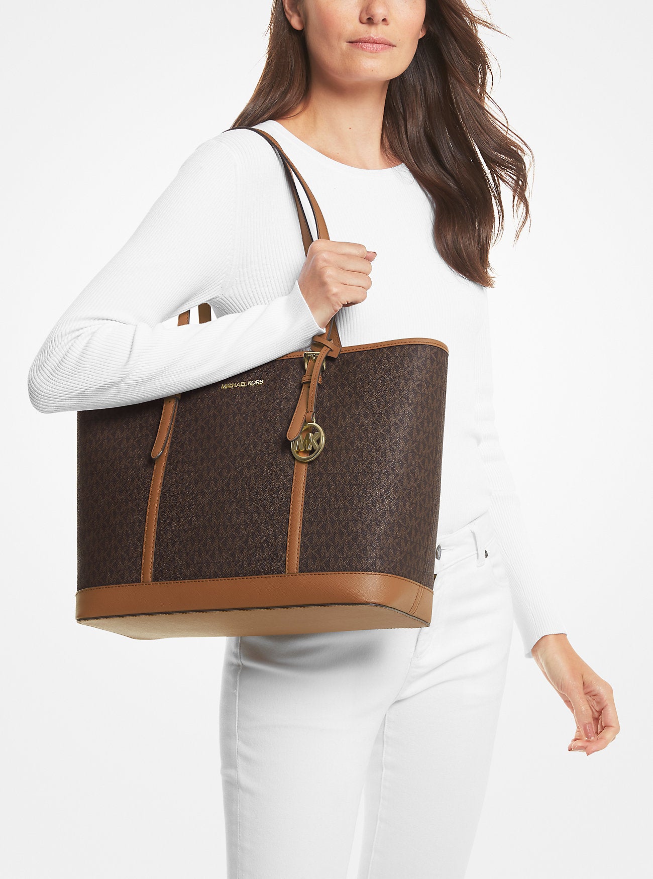 Michael Kors Jet Set Travel Large Logo Tote Bag - Brown (Mirror)