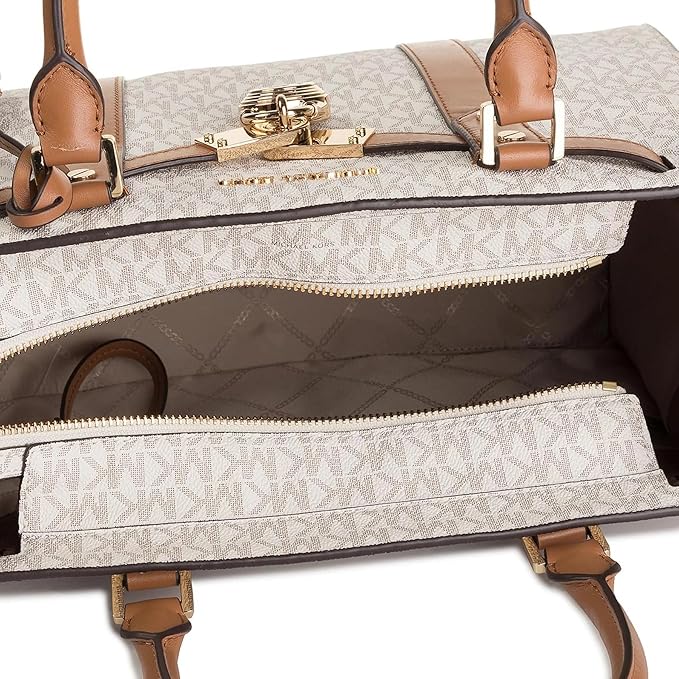 Michael Kors Nouveau Hamilton Small Satchel, Vanilla/Luggage Brown (Mirror)