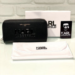 Karl Lagerfeld K/Ikonik Zip-Around Wallet - Black (Mirror)