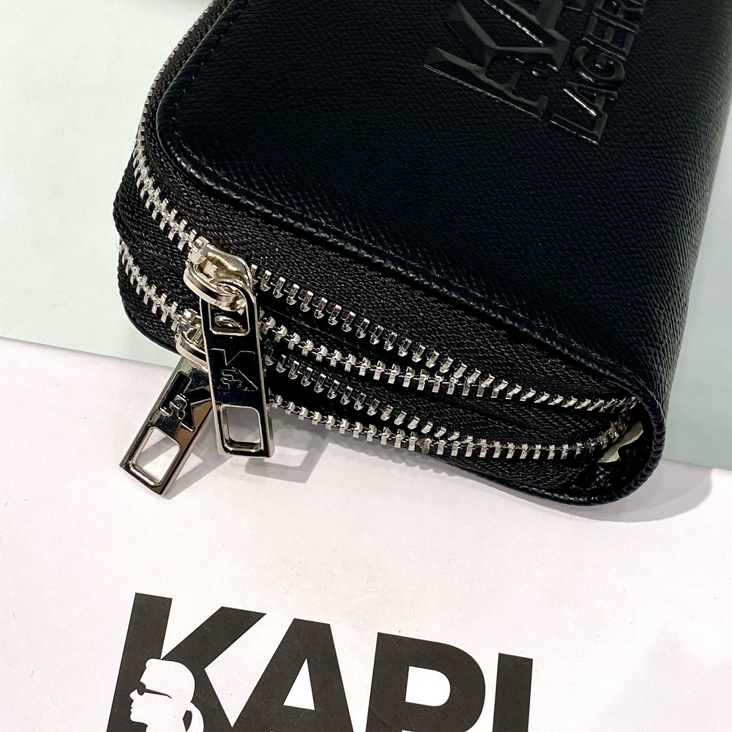 Karl Lagerfeld K/Ikonik Zip-Around Wallet - Black (Mirror)