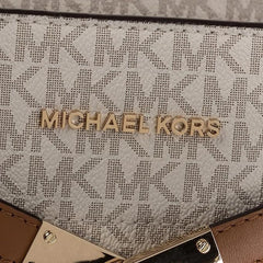 Michael Kors Nouveau Hamilton Small Satchel, Vanilla/Luggage Brown (Mirror)
