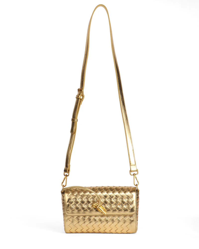 Bottega Veneta Intrecciato Leather Shoulder Bag - Gold