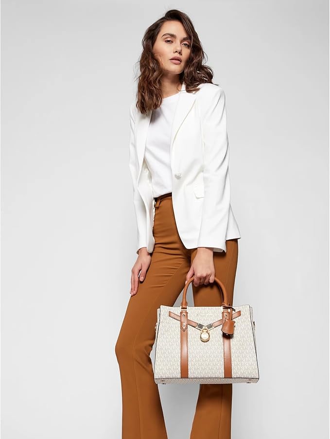 Michael Kors Nouveau Hamilton Small Satchel, Vanilla/Luggage Brown (Mirror)