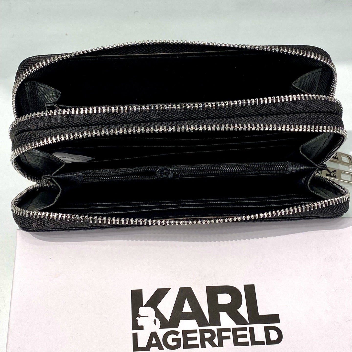 Karl Lagerfeld K/Ikonik Zip-Around Wallet - Black (Mirror)