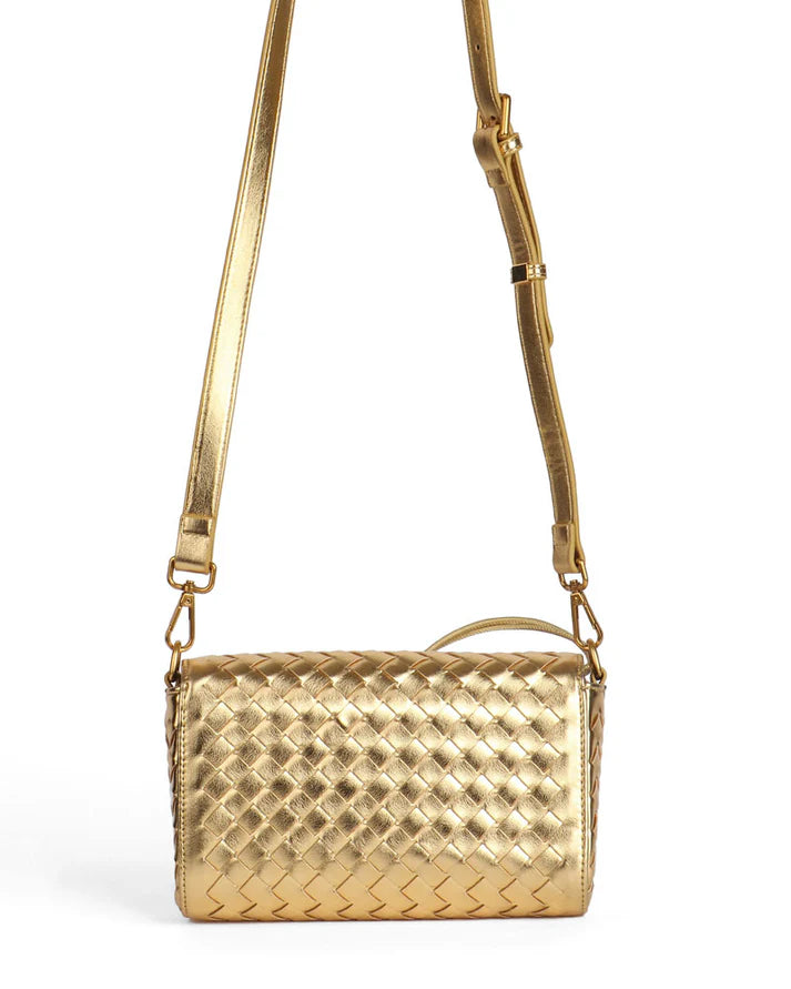 Bottega Veneta Intrecciato Leather Shoulder Bag - Gold