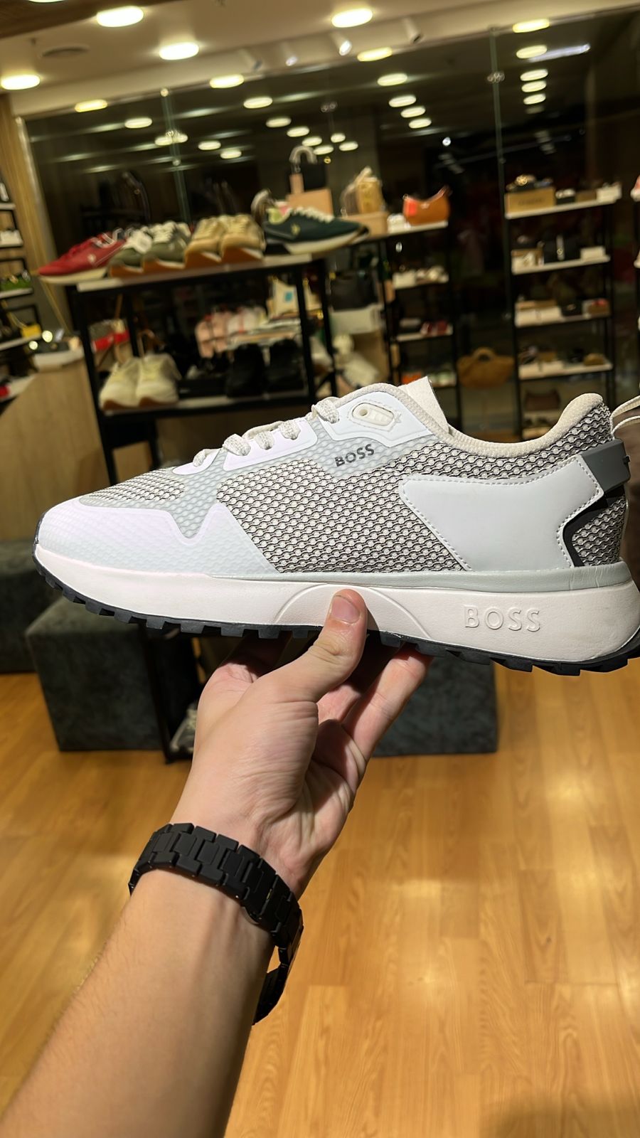 BOSS Men's Mixed-Material Sneakers - Grey/White (Mirror)