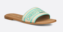 Dior Dway Slide in Aqua and Beige Woven Raffia
