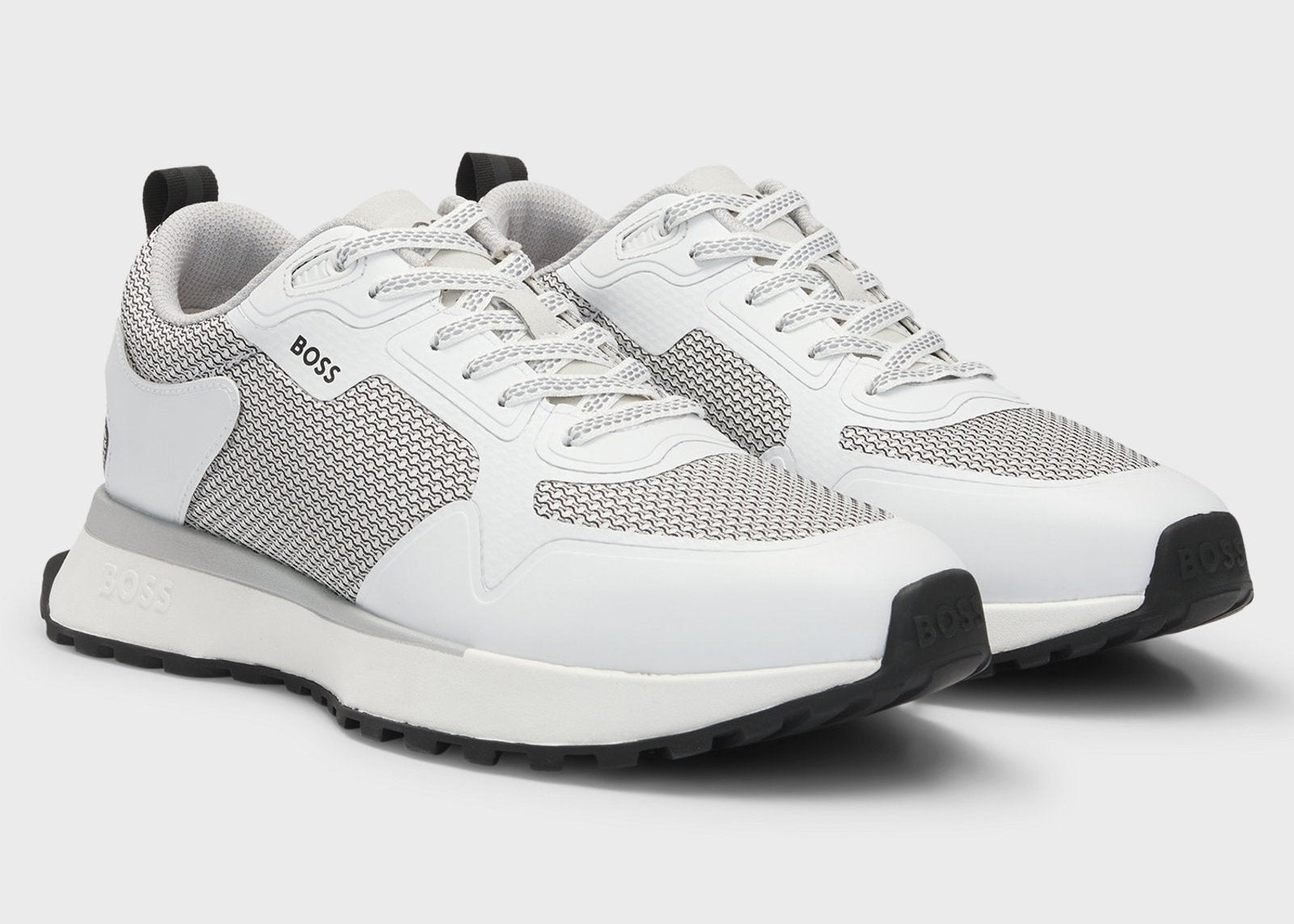 BOSS Men's Mixed-Material Sneakers - Grey/White (Mirror)