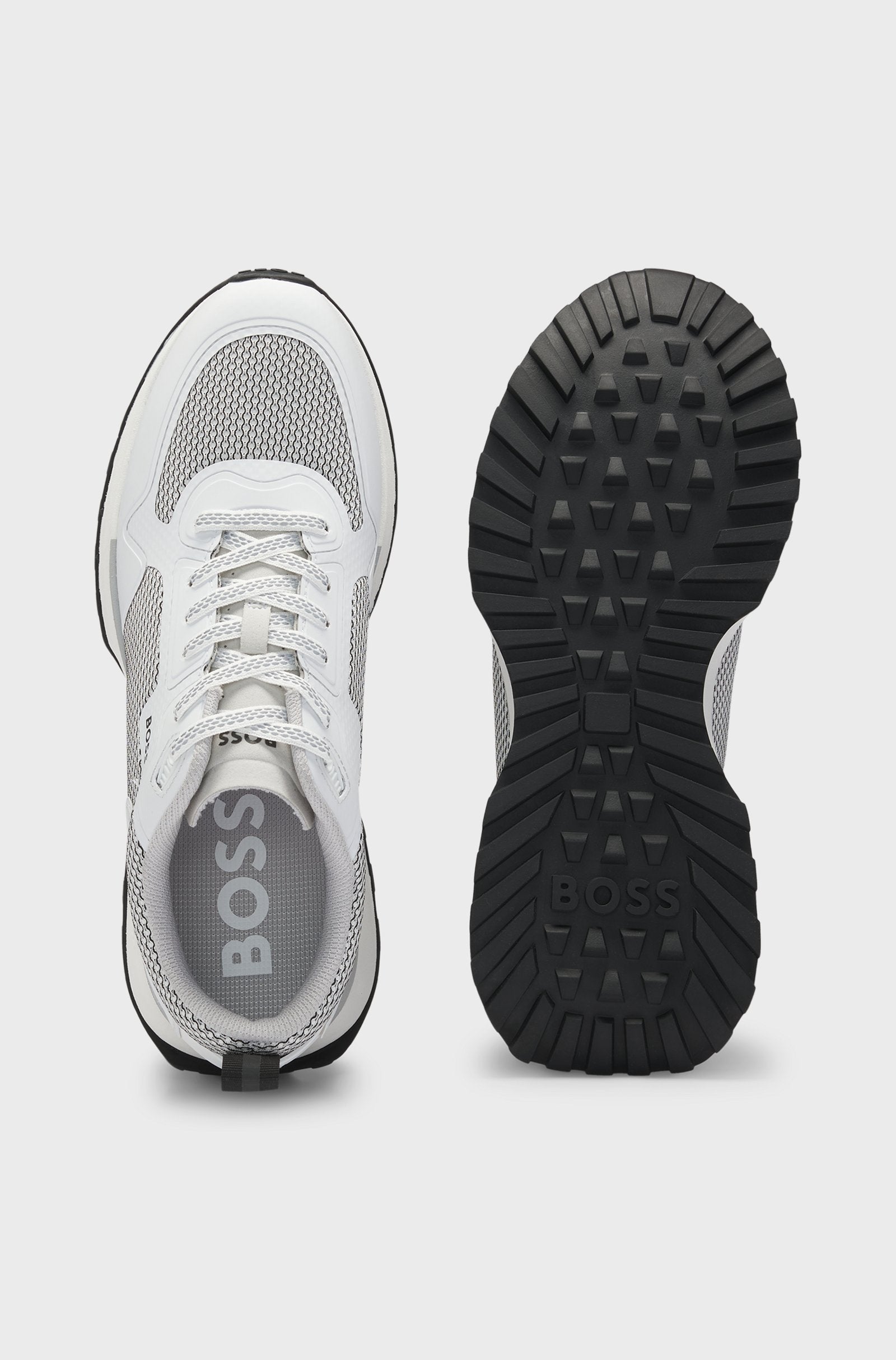 BOSS Men's Mixed-Material Sneakers - Grey/White (Mirror)