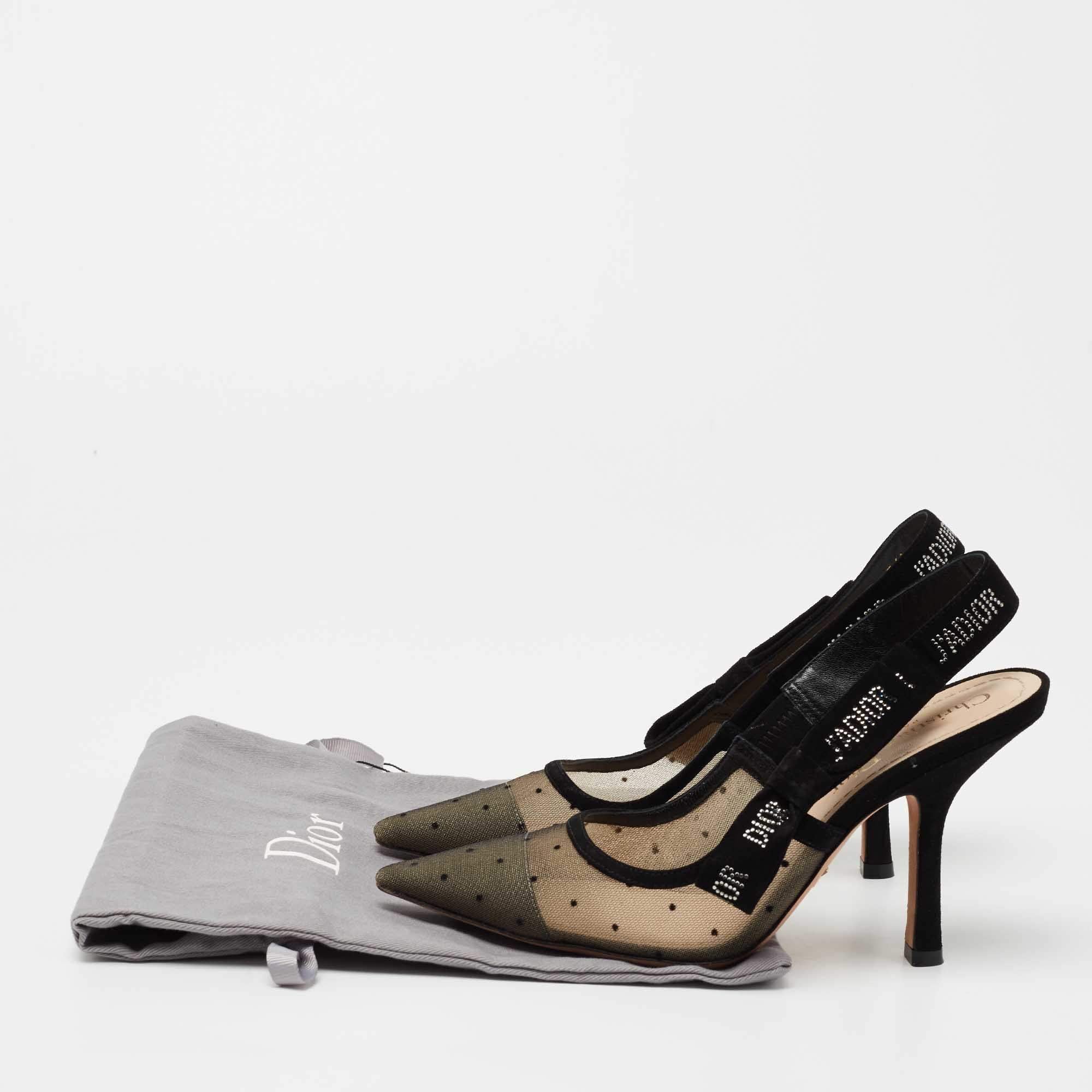 Dior Black Plumetis Mesh and Studded Suede J'adior Slingback Pumps