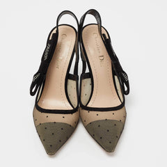 Dior Black Plumetis Mesh and Studded Suede J'adior Slingback Pumps