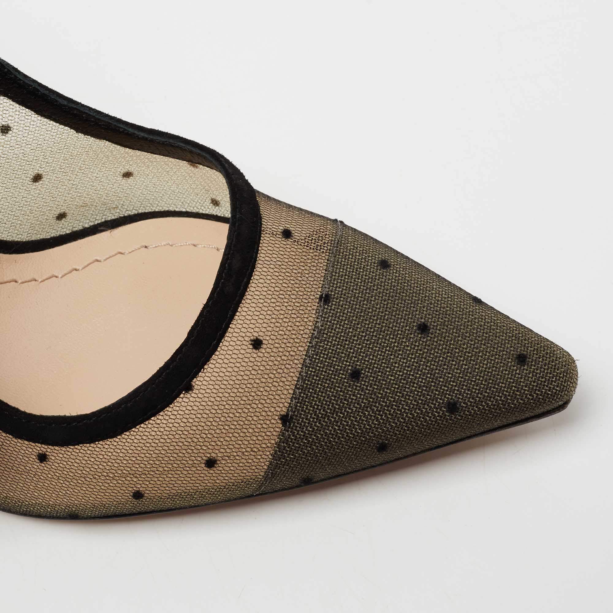 Dior Black Plumetis Mesh and Studded Suede J'adior Slingback Pumps