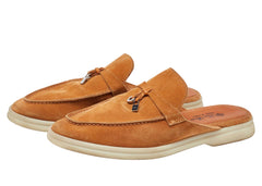 Loro Piana Beige Suede Babouche Charms Walk Flat Mules - Camel