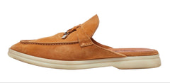 Loro Piana Beige Suede Babouche Charms Walk Flat Mules - Camel
