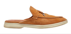 Loro Piana Beige Suede Babouche Charms Walk Flat Mules - Camel