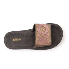 Michael Kors Logo Glitter Wedge Slides Women - Brown